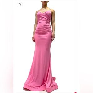 Issue New York Pink Ruched One Shoulder Gown